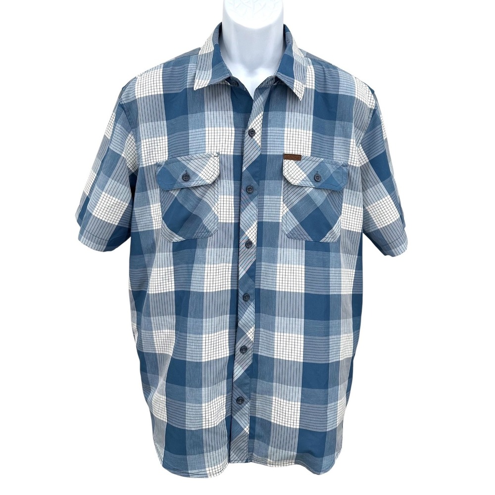 ORVIS Angler Work Shirt Short Sleeve 40+ UV Quick Dry Blue Plaid Men's Large